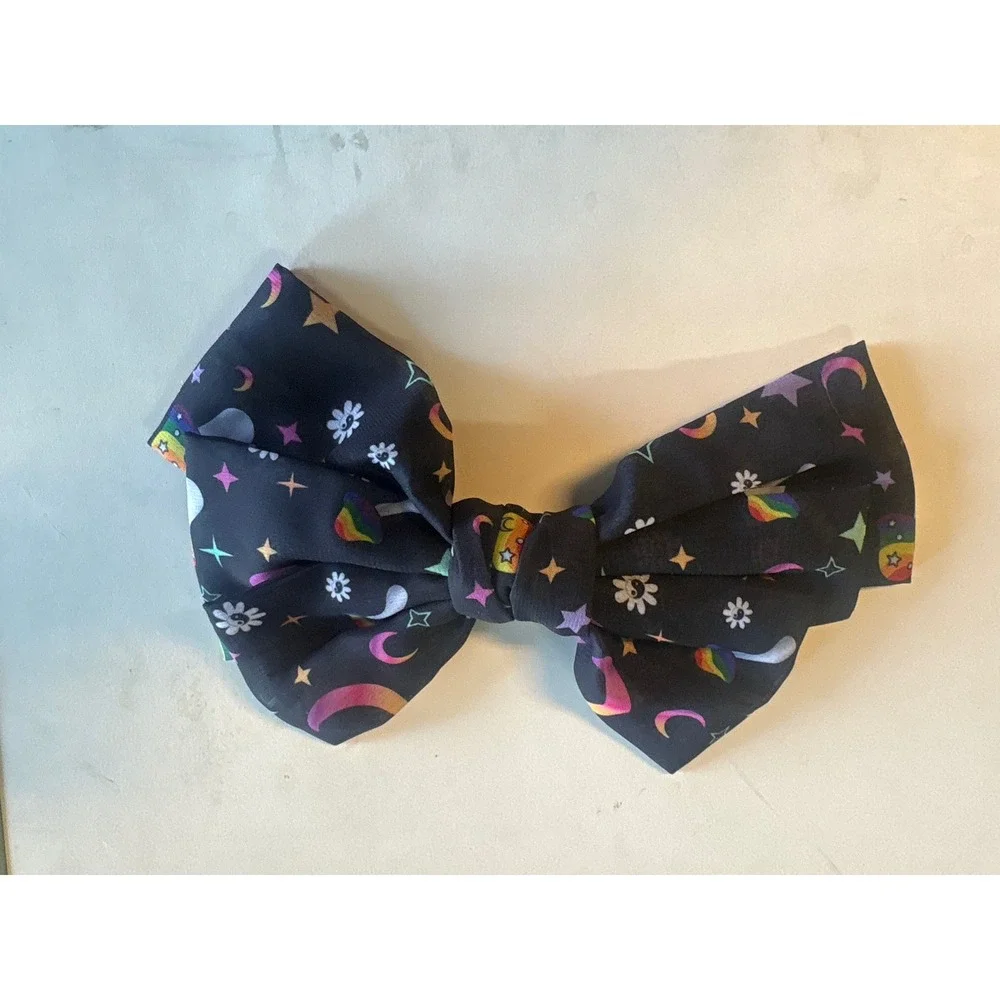 Rainbow Mushroom‎ Moon Star Navy Blue Hair Bow Barrette Accessory